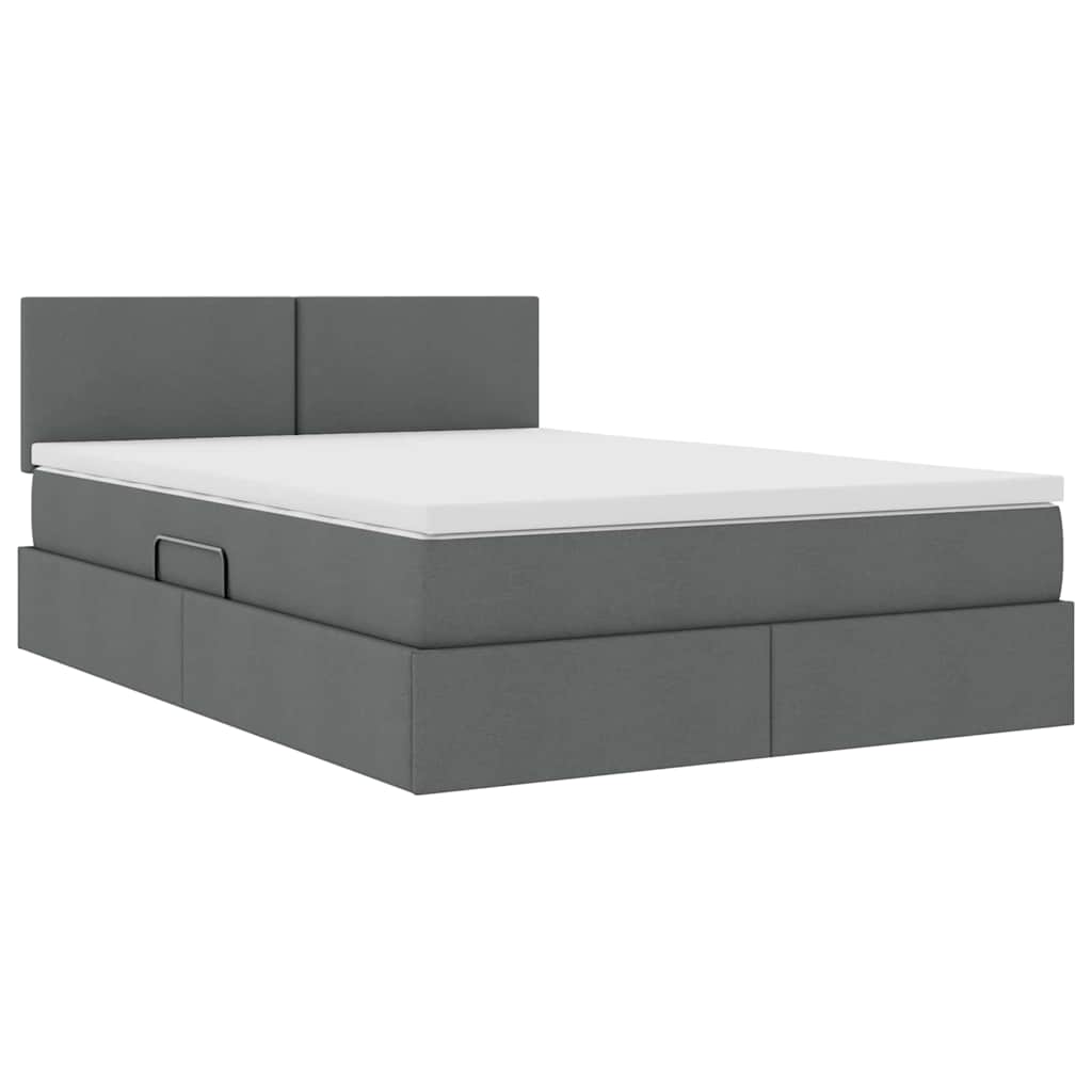 Opbergbed met LED met matras Donkergrijs 140 x 190 cm Stof is nu te koop bij PeponiXL, paradijselijk wonen!