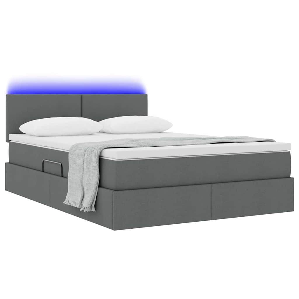Opbergbed met LED met matras Donkergrijs 140 x 190 cm Stof is nu te koop bij PeponiXL, paradijselijk wonen!