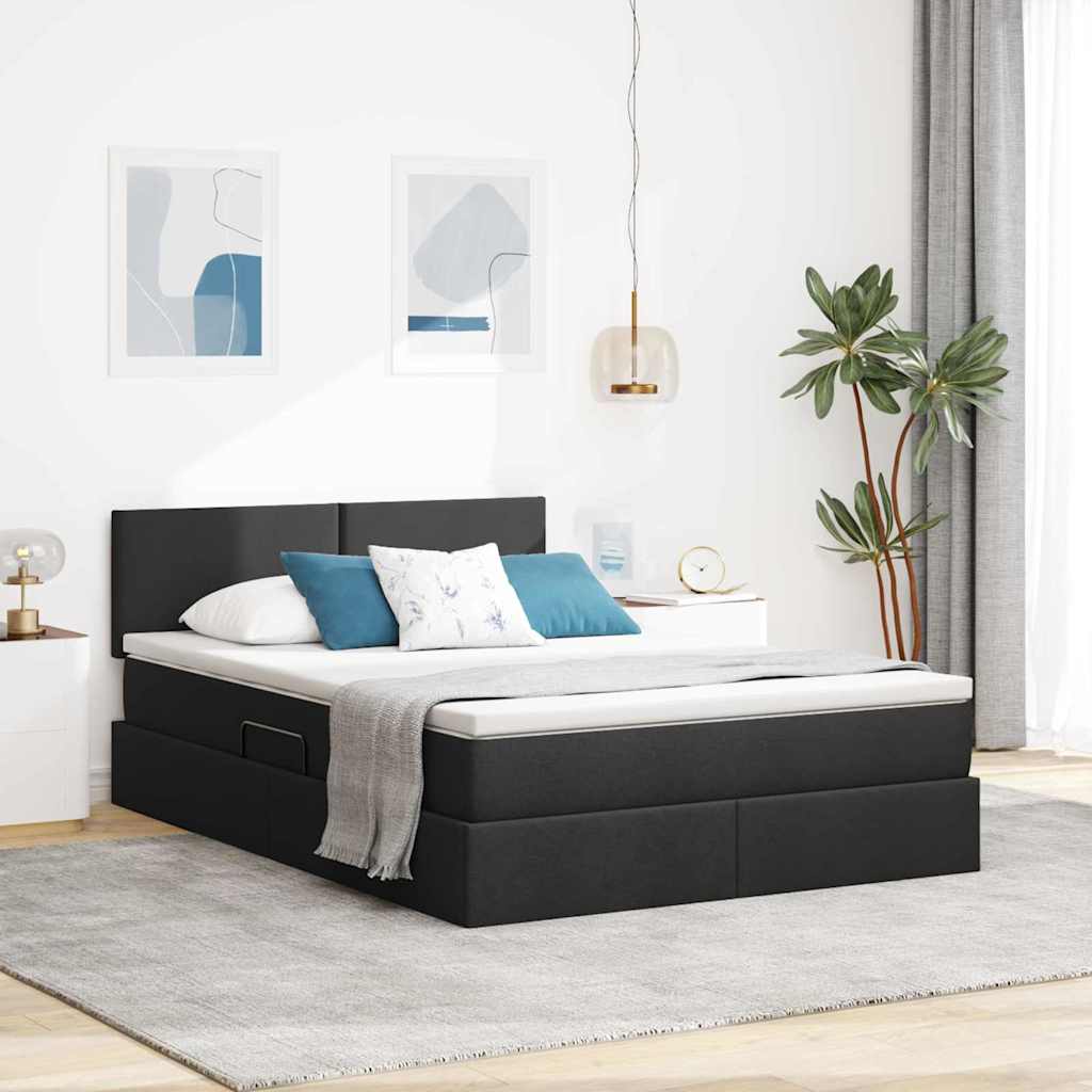 Opbergbed met LED met matras met LED Zwart 140 x 190 cm Stof is nu te koop bij PeponiXL, paradijselijk wonen!