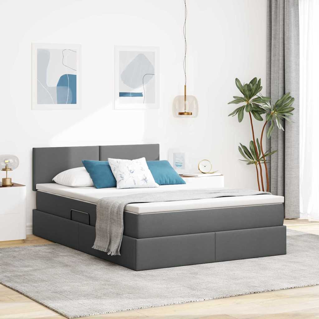 Opbergbed met LED met matras Donkergrijs 140 x 200 cm Stof is nu te koop bij PeponiXL, paradijselijk wonen!