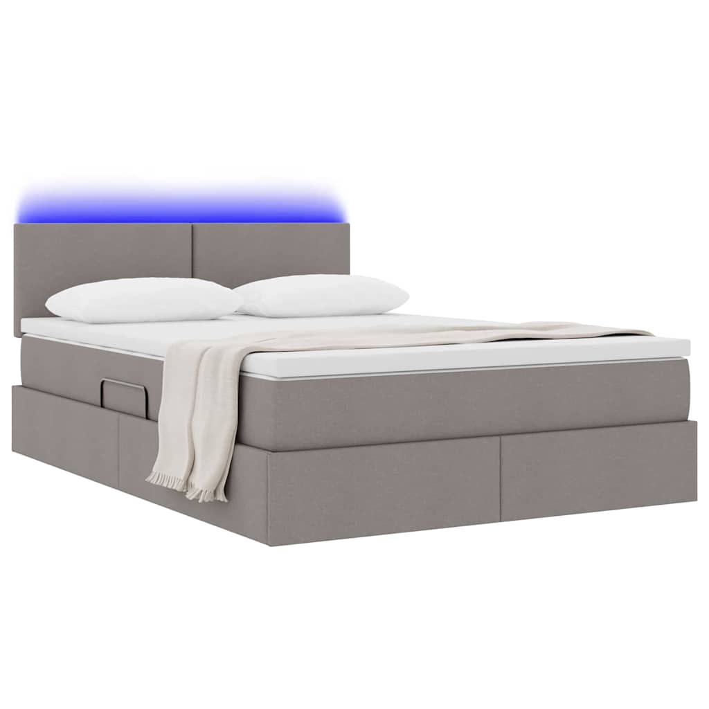 Opbergbed met LED met matras met LED Taupe 140 x 200 cm Stof is nu te koop bij PeponiXL, paradijselijk wonen!