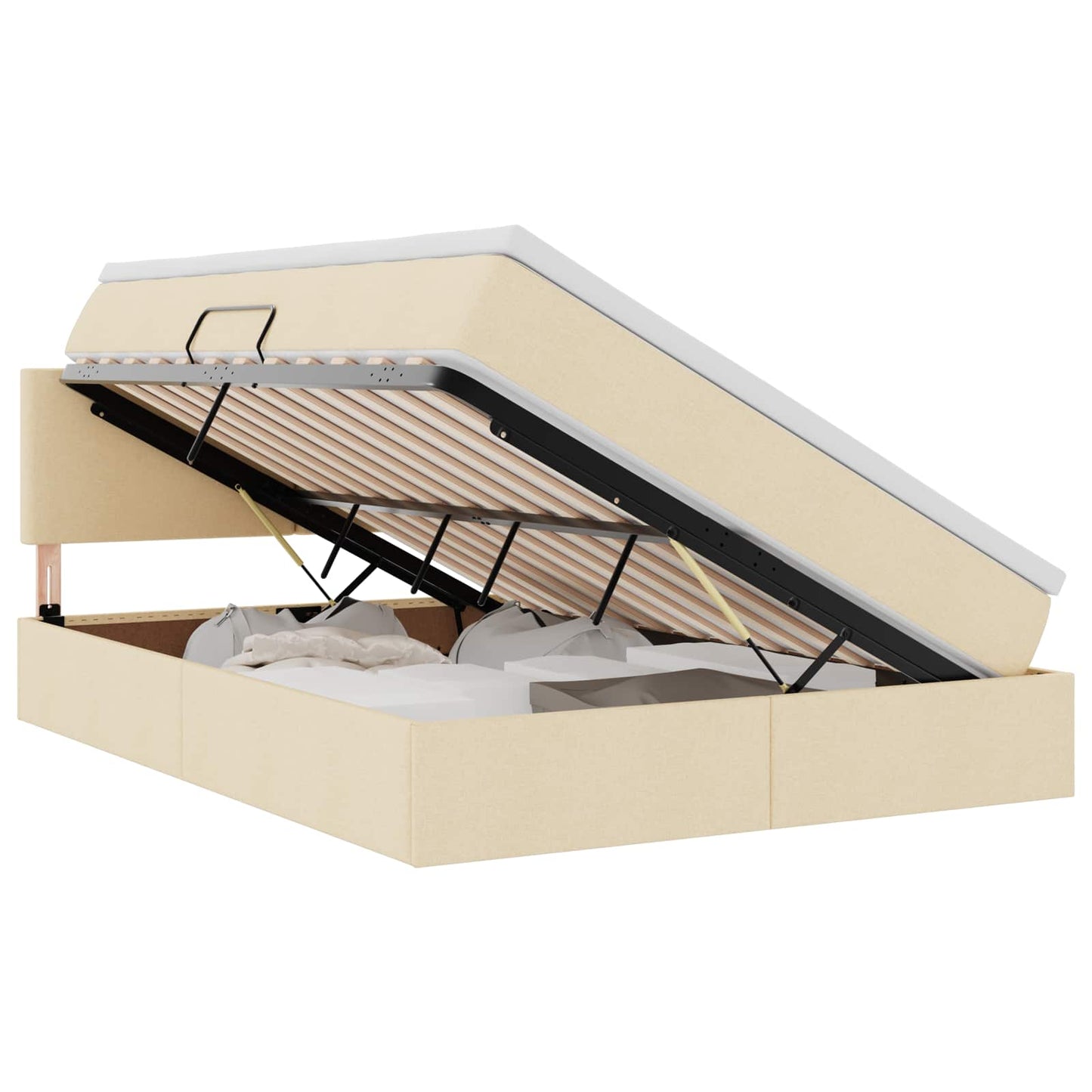 Opbergbed met LED met matras met LED Crème 140 x 200 cm Stof is nu te koop bij PeponiXL, paradijselijk wonen!