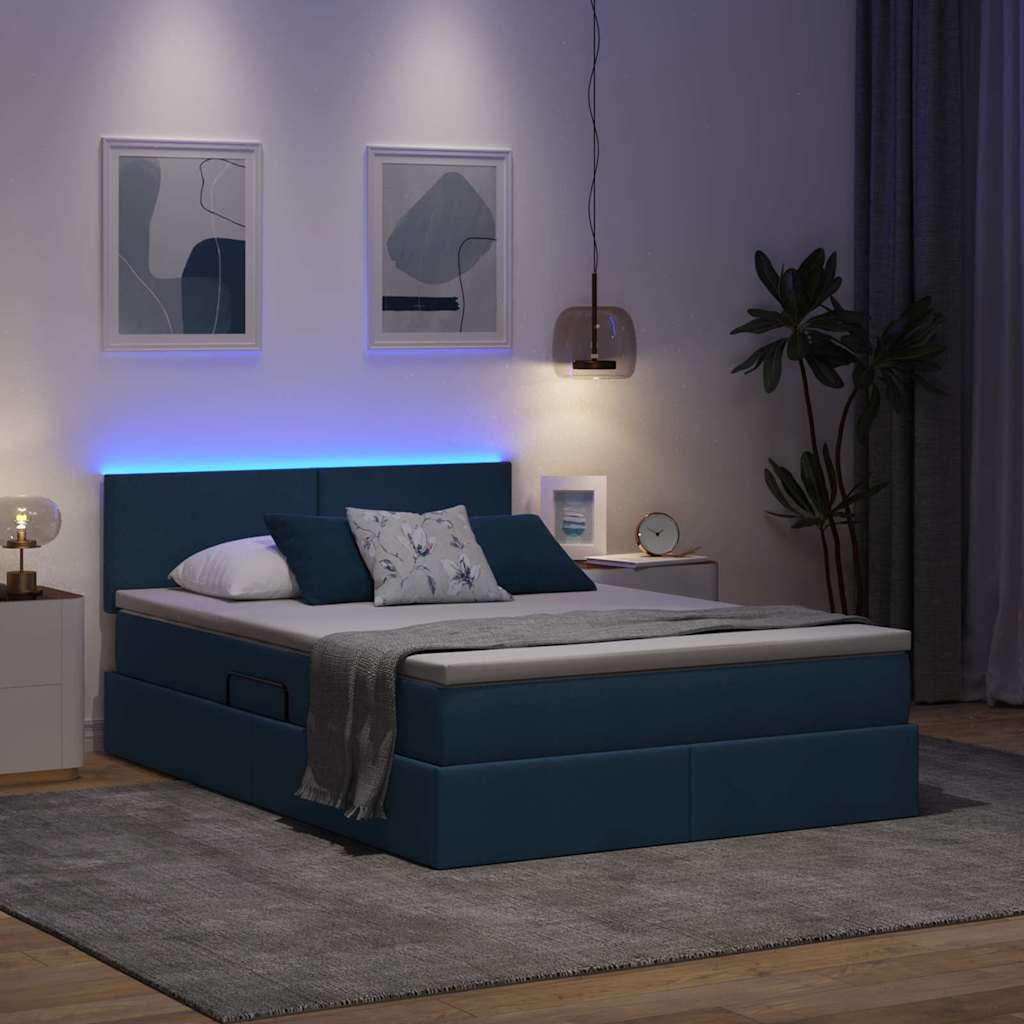 Opbergbed met LED met matras met LED Blauw 140 x 200 cm Stof is nu te koop bij PeponiXL, paradijselijk wonen!