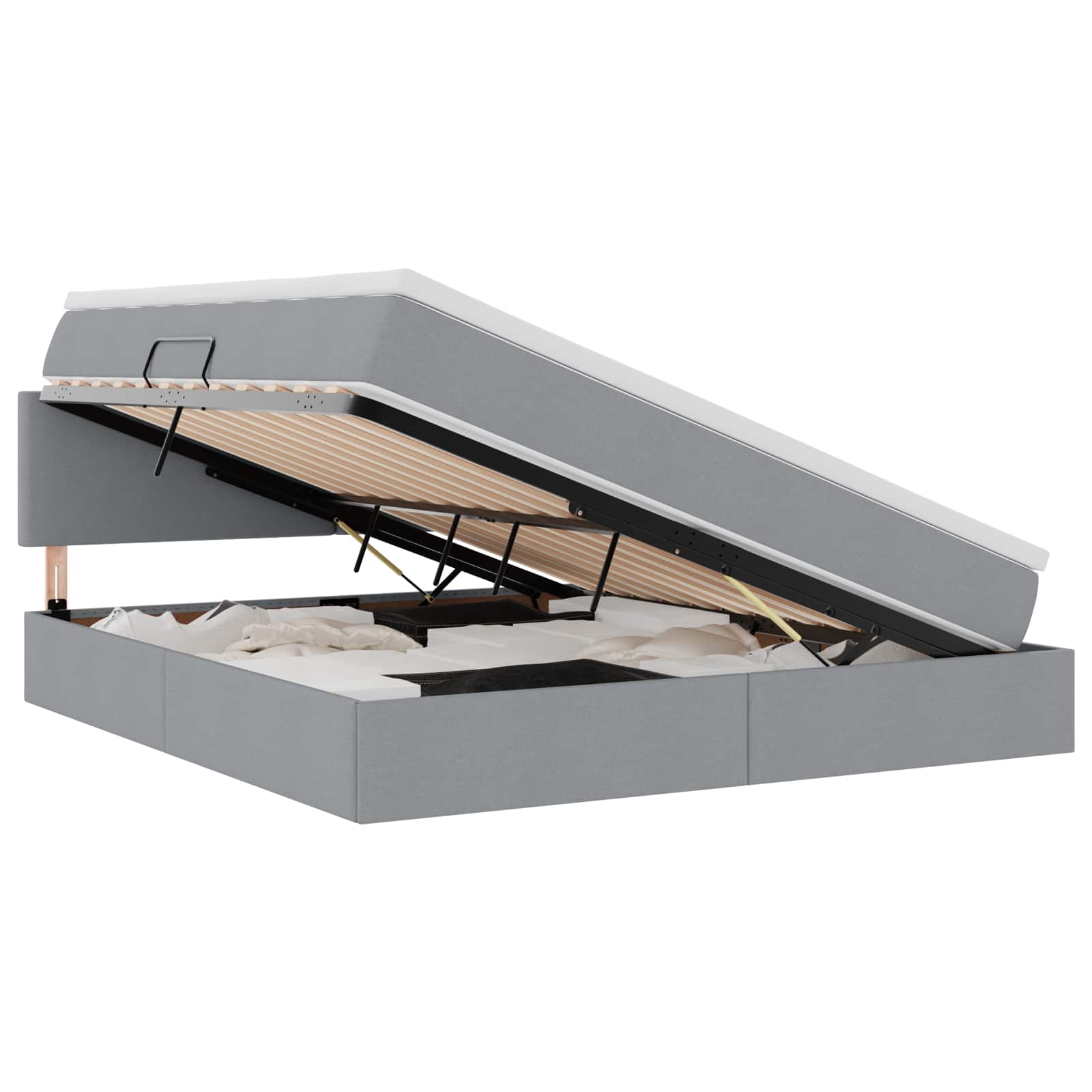 Opbergbed met LED met matras Lichtgrijs 160 x 200 cm Stof is nu te koop bij PeponiXL, paradijselijk wonen!