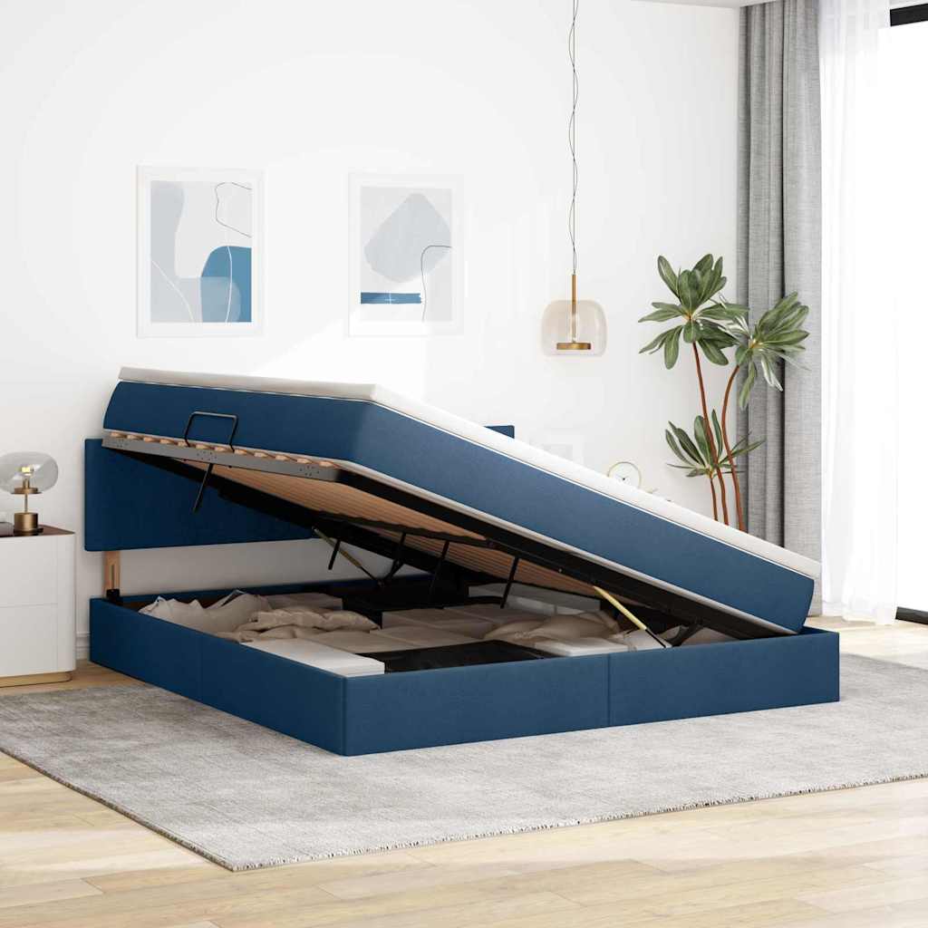 Opbergbed met LED met matras met LED Blauw 160 x 200 cm Stof is nu te koop bij PeponiXL, paradijselijk wonen!