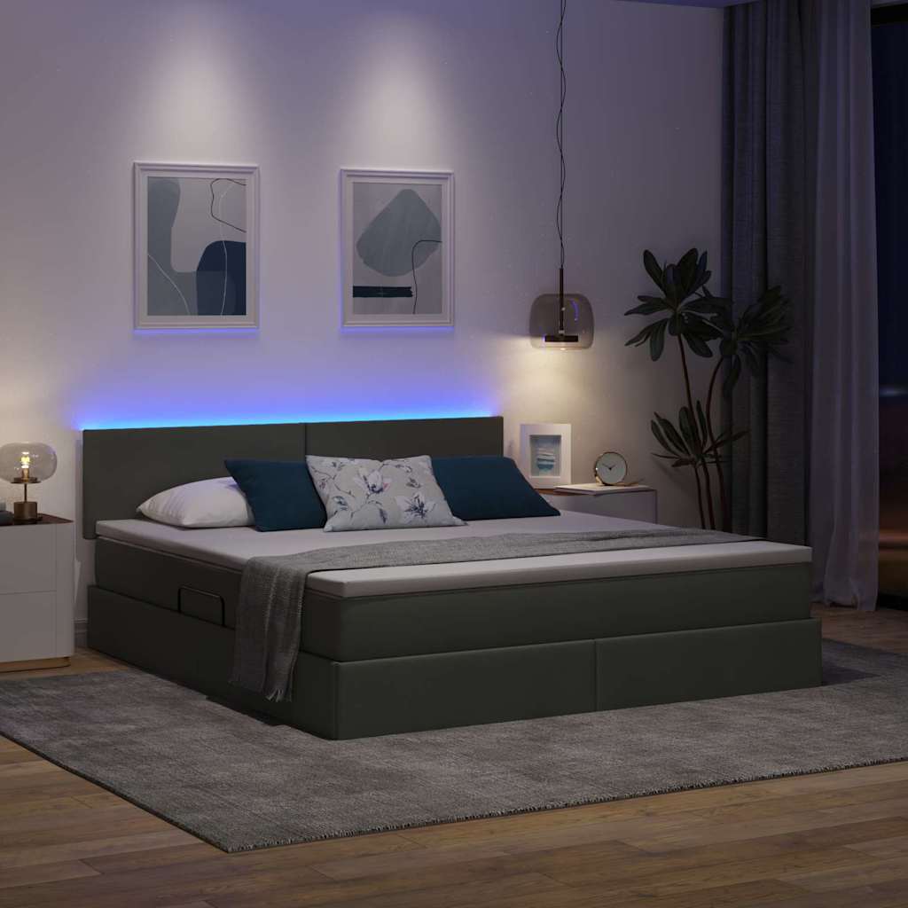 Opbergbed met LED met matras Donkergrijs 180 x 200 cm Stof is nu te koop bij PeponiXL, paradijselijk wonen!
