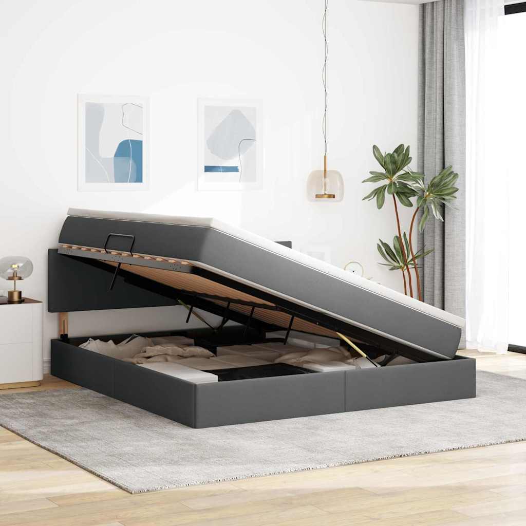 Opbergbed met LED met matras Donkergrijs 180 x 200 cm Stof is nu te koop bij PeponiXL, paradijselijk wonen!