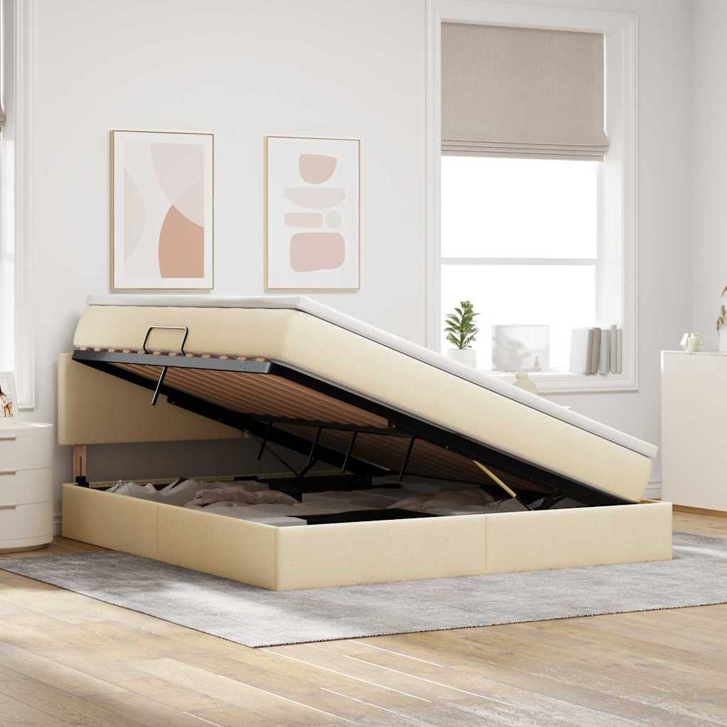 Opbergbed met LED met matras met LED Crème 180 x 200 cm Stof is nu te koop bij PeponiXL, paradijselijk wonen!