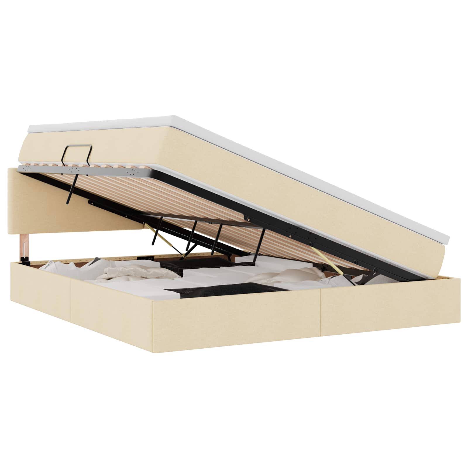 Opbergbed met LED met matras met LED Crème 180 x 200 cm Stof is nu te koop bij PeponiXL, paradijselijk wonen!