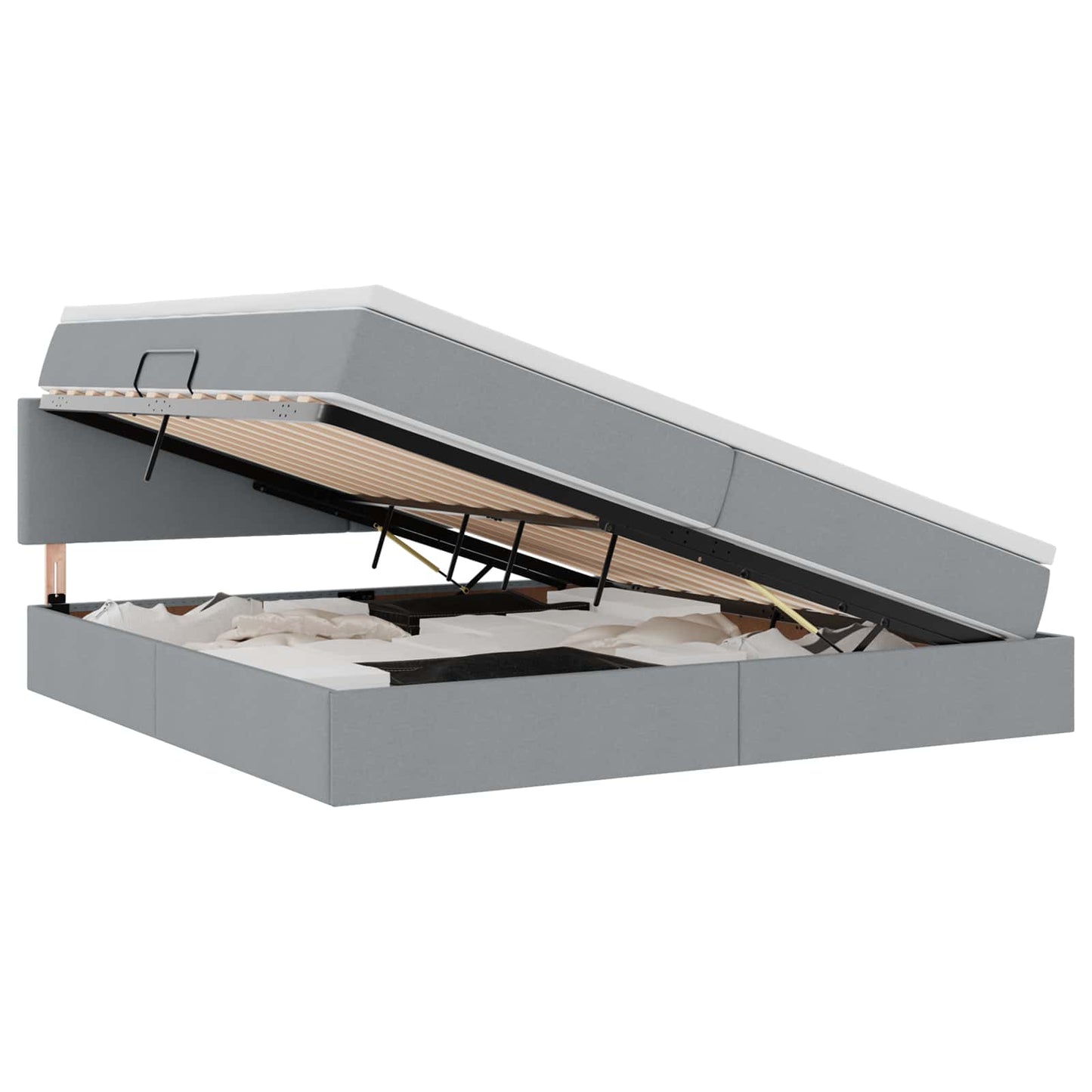 Opbergbed met LED met matras Lichtgrijs 200 x 200 cm Stof is nu te koop bij PeponiXL, paradijselijk wonen!