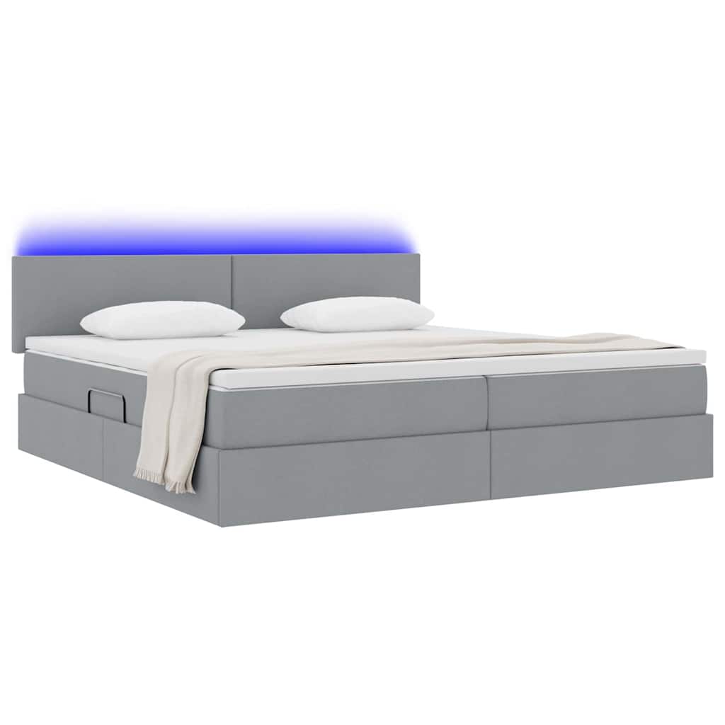Opbergbed met LED met matras Lichtgrijs 200 x 200 cm Stof is nu te koop bij PeponiXL, paradijselijk wonen!