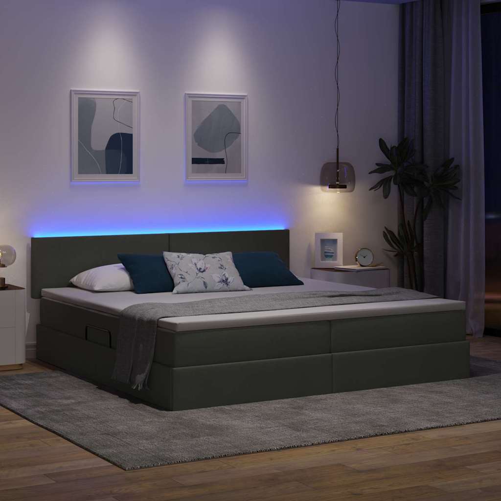 Opbergbed met LED met matras Donkergrijs 200 x 200 cm Stof is nu te koop bij PeponiXL, paradijselijk wonen!