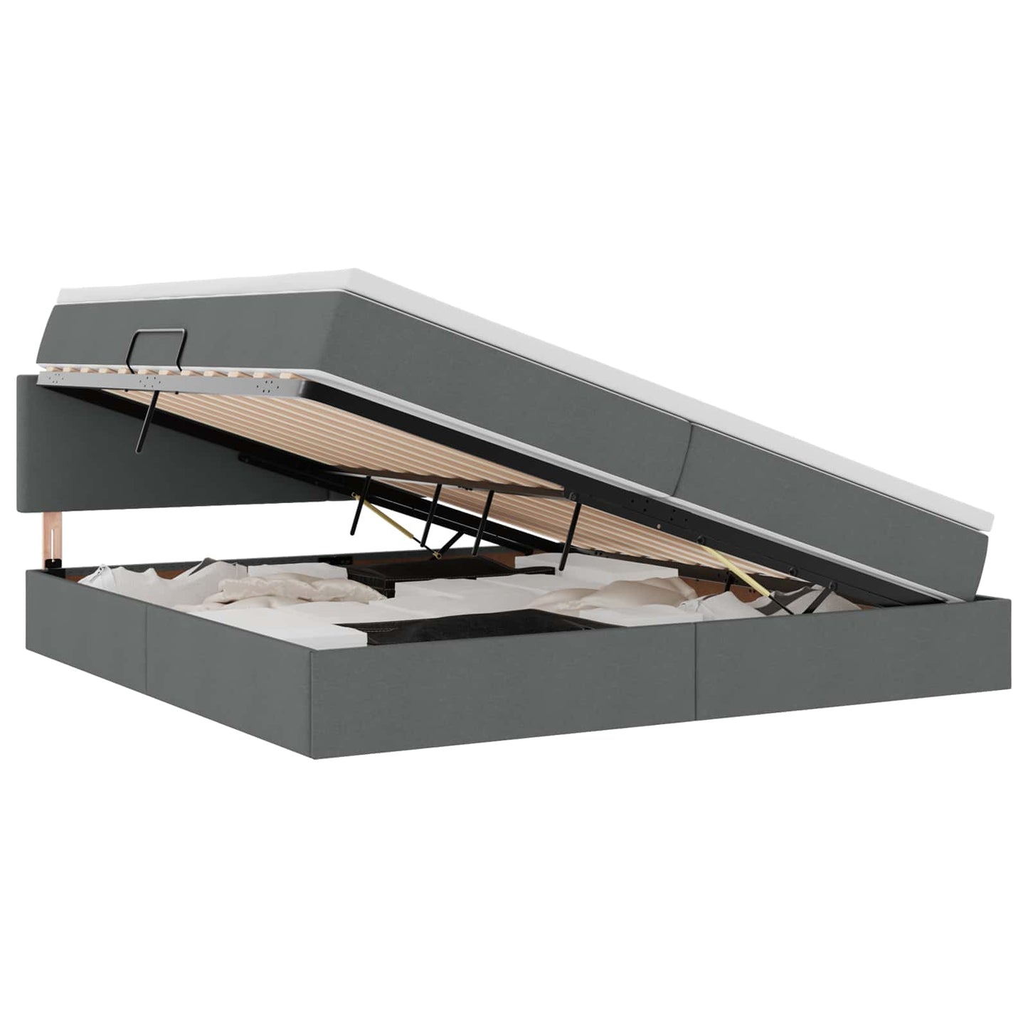 Opbergbed met LED met matras Donkergrijs 200 x 200 cm Stof is nu te koop bij PeponiXL, paradijselijk wonen!