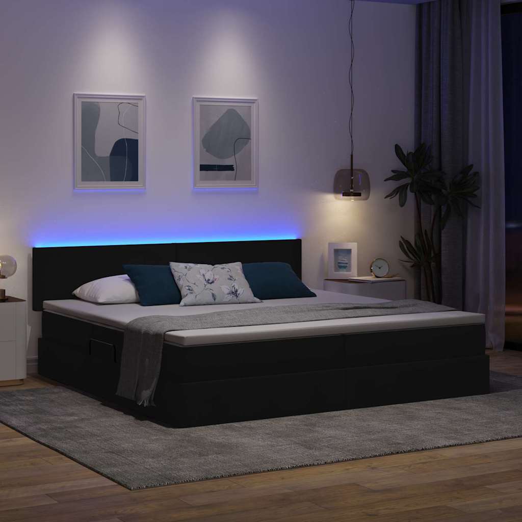 Opbergbed met LED met matras met LED Zwart 200 x 200 cm Stof is nu te koop bij PeponiXL, paradijselijk wonen!