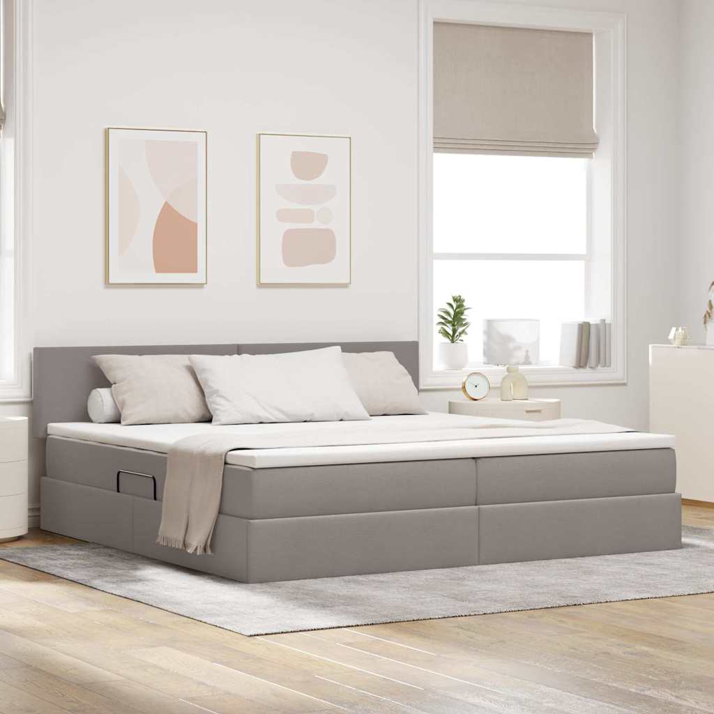 Opbergbed met LED met matras met LED Taupe 200 x 200 cm Stof is nu te koop bij PeponiXL, paradijselijk wonen!