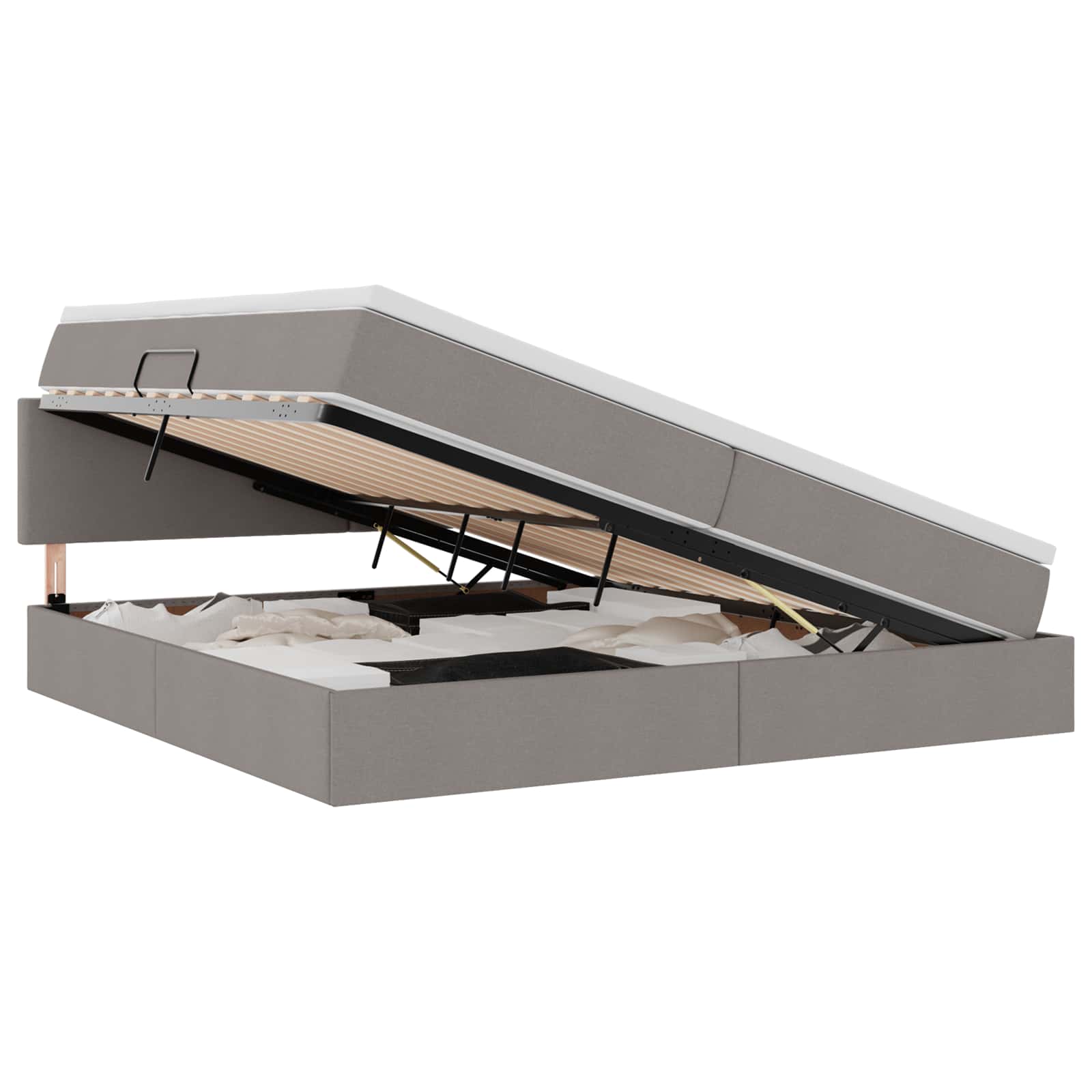 Opbergbed met LED met matras met LED Taupe 200 x 200 cm Stof is nu te koop bij PeponiXL, paradijselijk wonen!