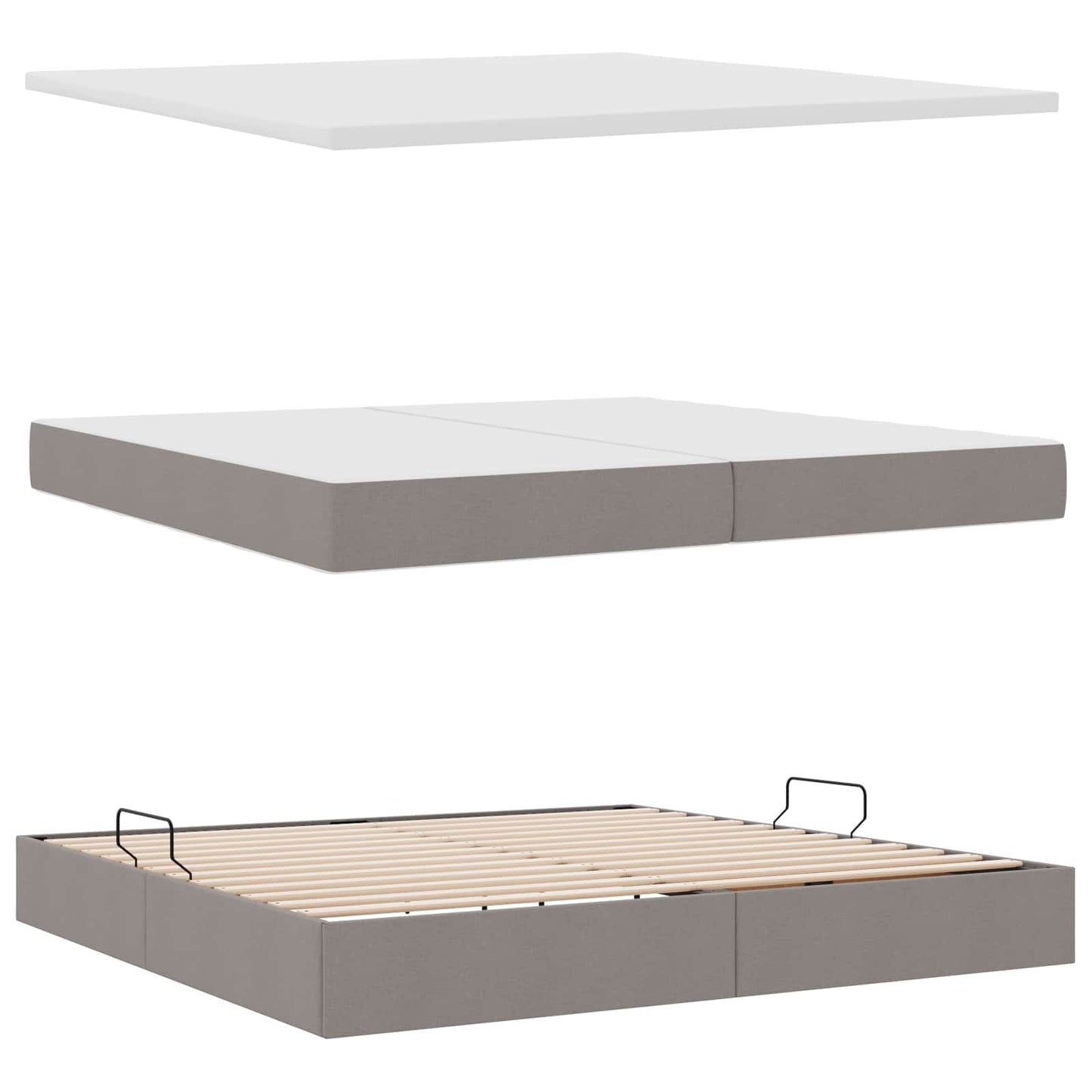 Opbergbed met LED met matras met LED Taupe 200 x 200 cm Stof is nu te koop bij PeponiXL, paradijselijk wonen!