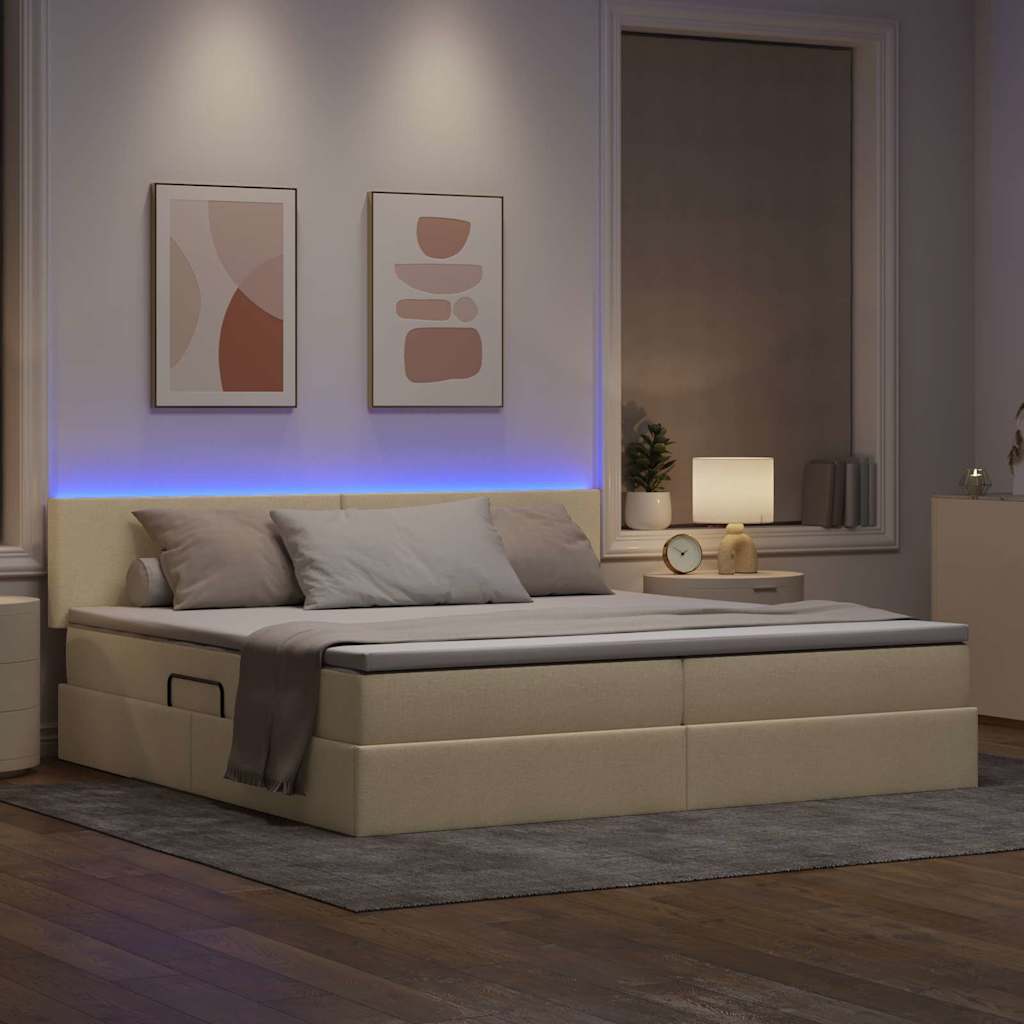Opbergbed met LED met matras met LED Crème 200 x 200 cm Stof is nu te koop bij PeponiXL, paradijselijk wonen!