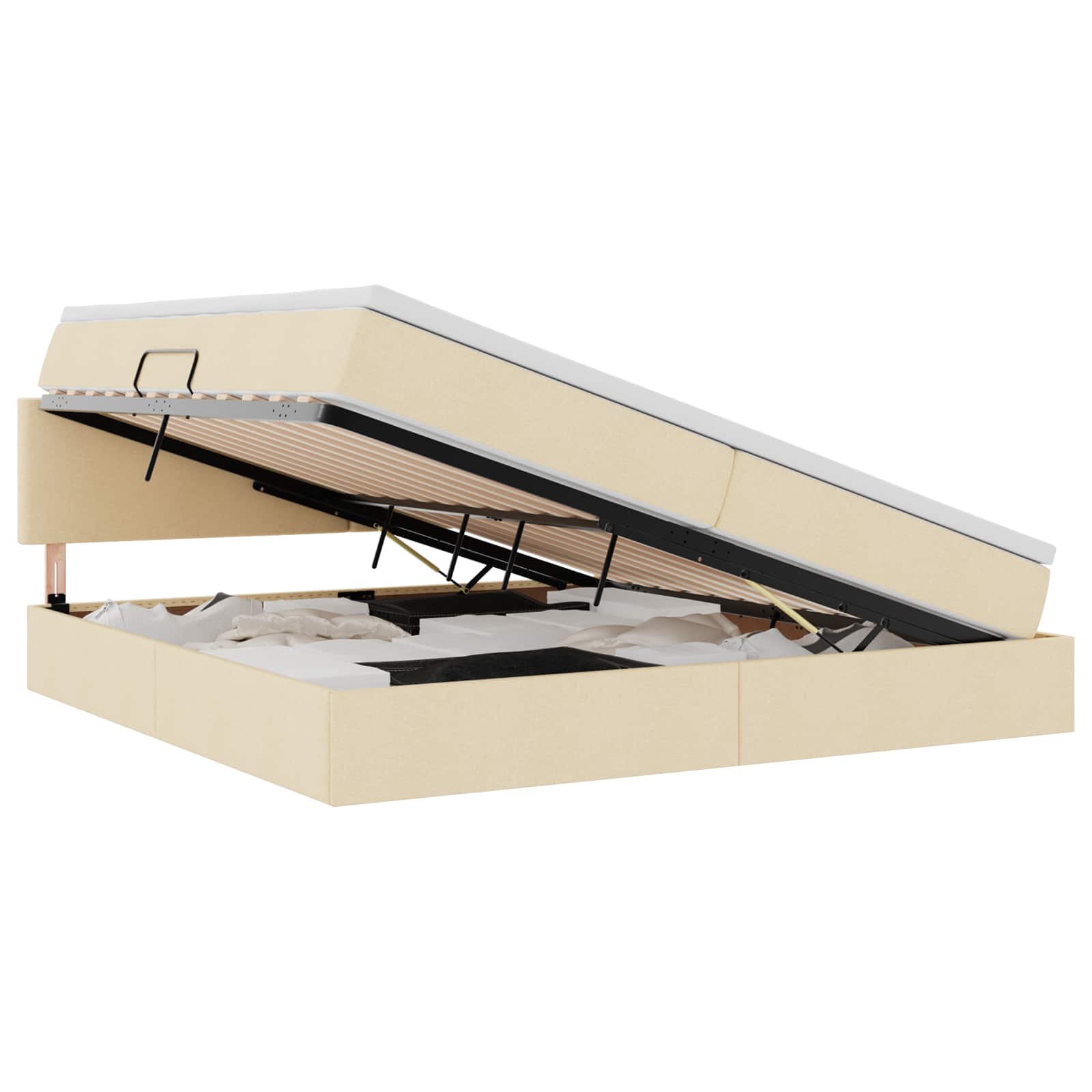 Opbergbed met LED met matras met LED Crème 200 x 200 cm Stof is nu te koop bij PeponiXL, paradijselijk wonen!