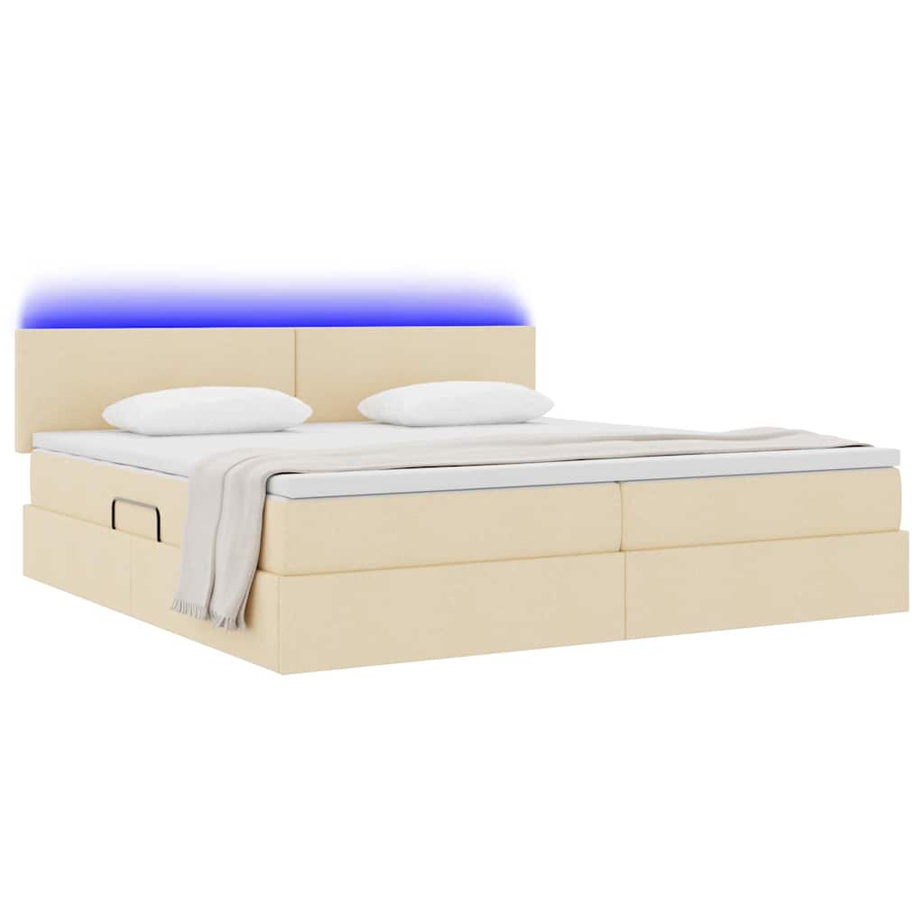 Opbergbed met LED met matras met LED Crème 200 x 200 cm Stof is nu te koop bij PeponiXL, paradijselijk wonen!