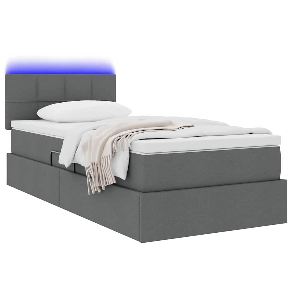 Opbergbed met LED met matras Donkergrijs 90 x 190 cm Stof is nu te koop bij PeponiXL, paradijselijk wonen!