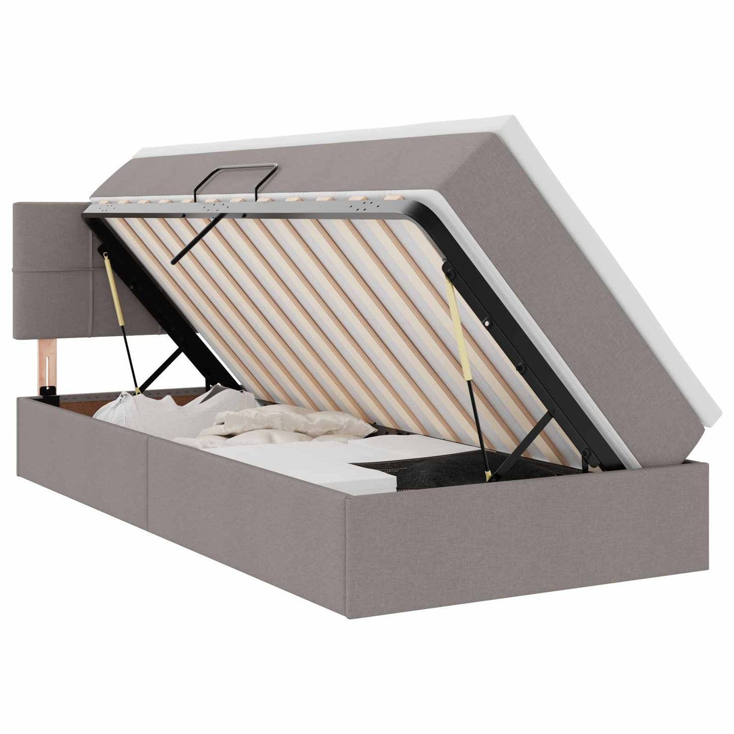 Opbergbed met LED met hoofdeinde Taupe 90 x 190 cm Stof is nu te koop bij PeponiXL, paradijselijk wonen!