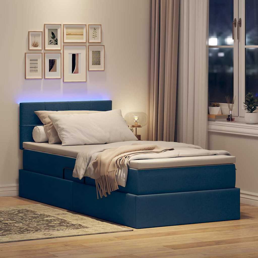 Opbergbed met LED met hoofdeinde Blauw 90 x 190 cm Stof is nu te koop bij PeponiXL, paradijselijk wonen!