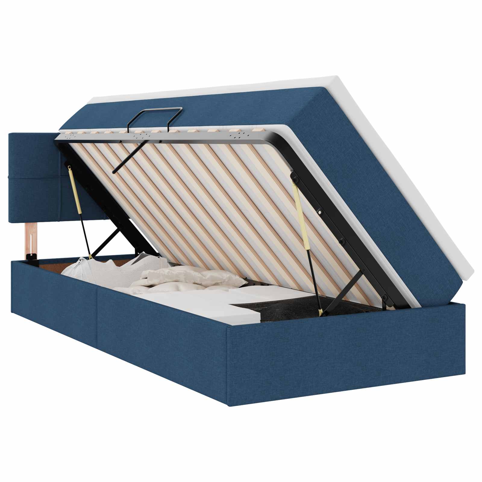 Opbergbed met LED met hoofdeinde Blauw 90 x 190 cm Stof is nu te koop bij PeponiXL, paradijselijk wonen!