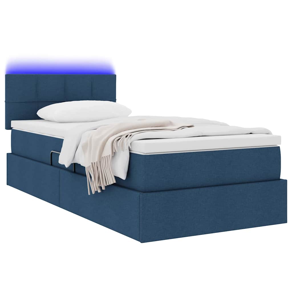 Opbergbed met LED met hoofdeinde Blauw 90 x 190 cm Stof is nu te koop bij PeponiXL, paradijselijk wonen!