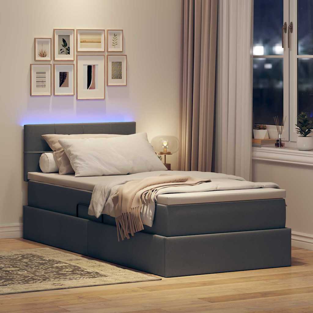 Opbergbed met LED met matras Donkergrijs 90 x 200 cm Stof is nu te koop bij PeponiXL, paradijselijk wonen!