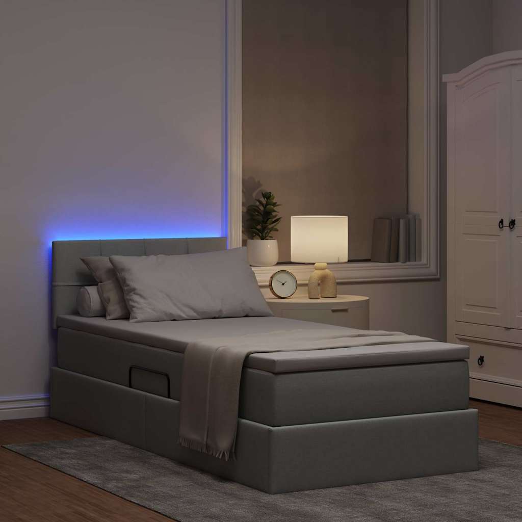 Opbergbed met LED met matras Lichtgrijs 100 x 200 cm Stof is nu te koop bij PeponiXL, paradijselijk wonen!