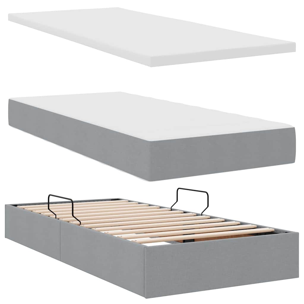 Opbergbed met LED met matras Lichtgrijs 100 x 200 cm Stof is nu te koop bij PeponiXL, paradijselijk wonen!