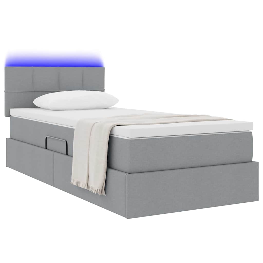 Opbergbed met LED met matras Lichtgrijs 100 x 200 cm Stof is nu te koop bij PeponiXL, paradijselijk wonen!