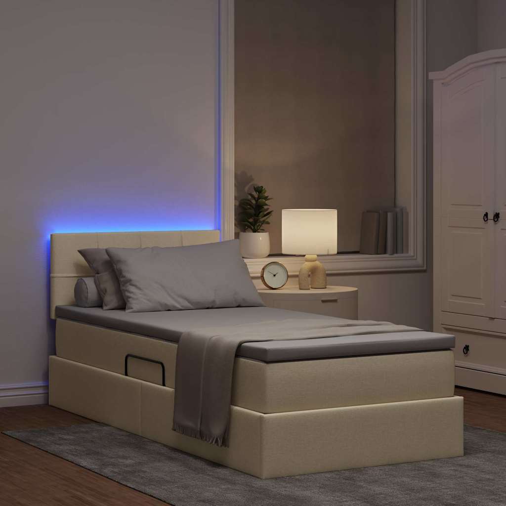 Opbergbed met LED met hoofdeinde Crème 100 x 200 cm Stof is nu te koop bij PeponiXL, paradijselijk wonen!