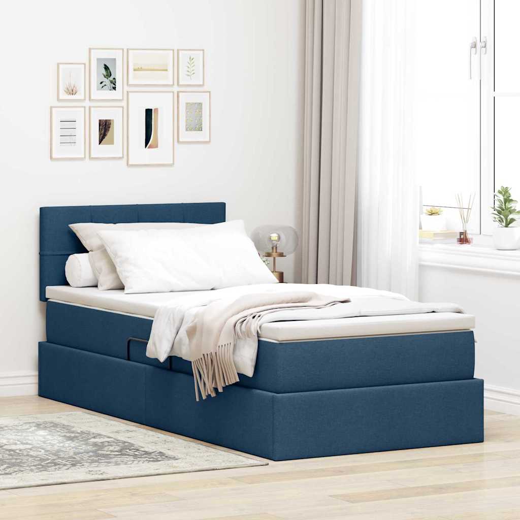 Opbergbed met LED met matras met LED Blauw 100 x 200 cm Stof is nu te koop bij PeponiXL, paradijselijk wonen!