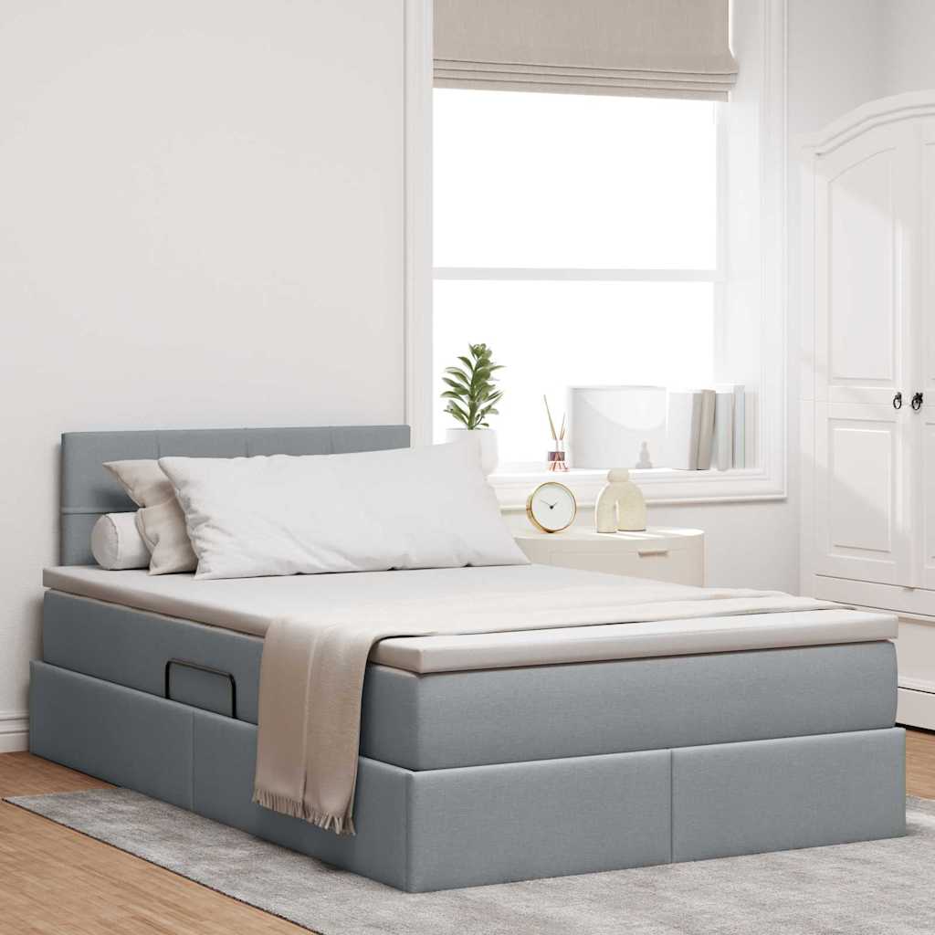 Opbergbed met LED met matras Lichtgrijs 120 x 190 cm Stof is nu te koop bij PeponiXL, paradijselijk wonen!