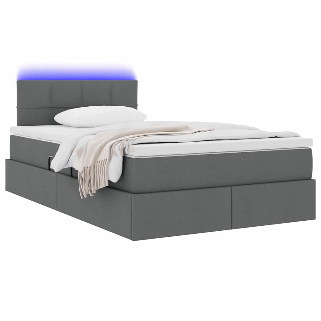 Opbergbed met LED met matras Donkergrijs 120 x 190 cm Stof is nu te koop bij PeponiXL, paradijselijk wonen!