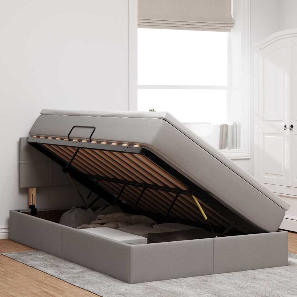 Opbergbed met LED met matras met LED Taupe 120 x 200 cm Stof is nu te koop bij PeponiXL, paradijselijk wonen!