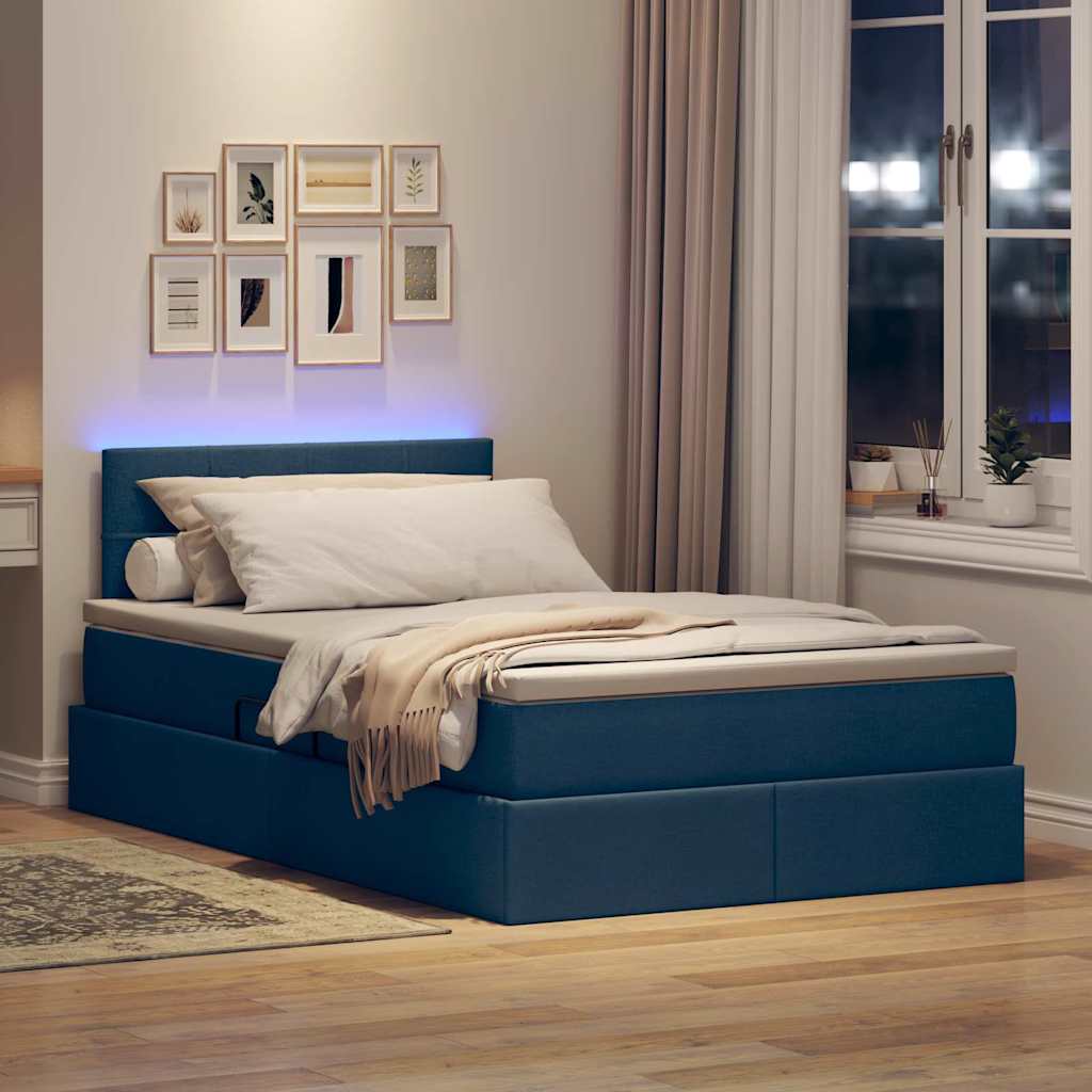 Opbergbed met LED met matras met LED Blauw 120 x 200 cm Stof is nu te koop bij PeponiXL, paradijselijk wonen!