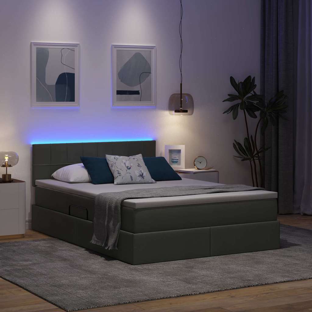 Opbergbed met LED met matras Donkergrijs 140 x 190 cm Stof is nu te koop bij PeponiXL, paradijselijk wonen!