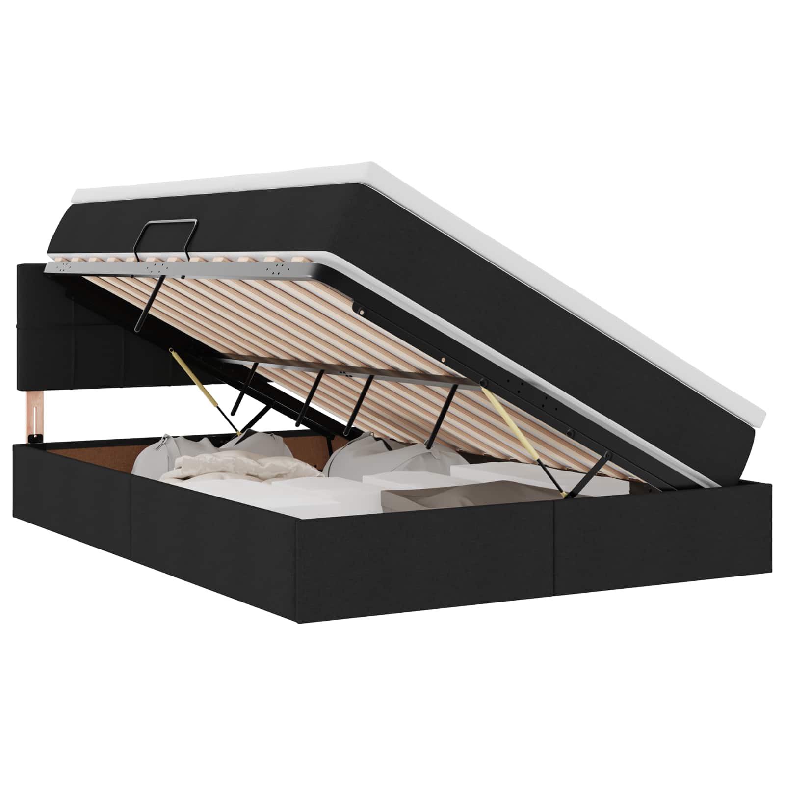 Opbergbed met LED met matras met LED Zwart 140 x 190 cm Stof is nu te koop bij PeponiXL, paradijselijk wonen!
