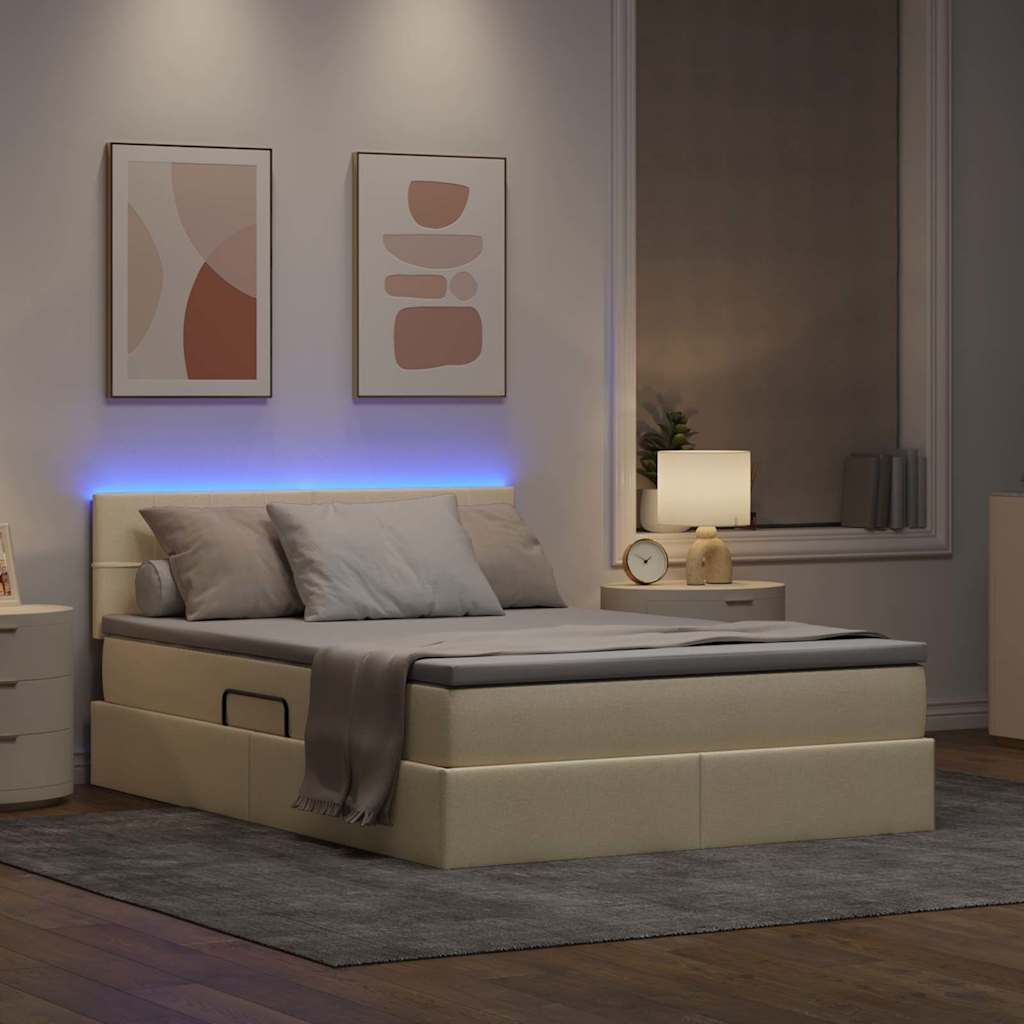 Opbergbed met LED met matras met LED Crème 140 x 190 cm Stof is nu te koop bij PeponiXL, paradijselijk wonen!