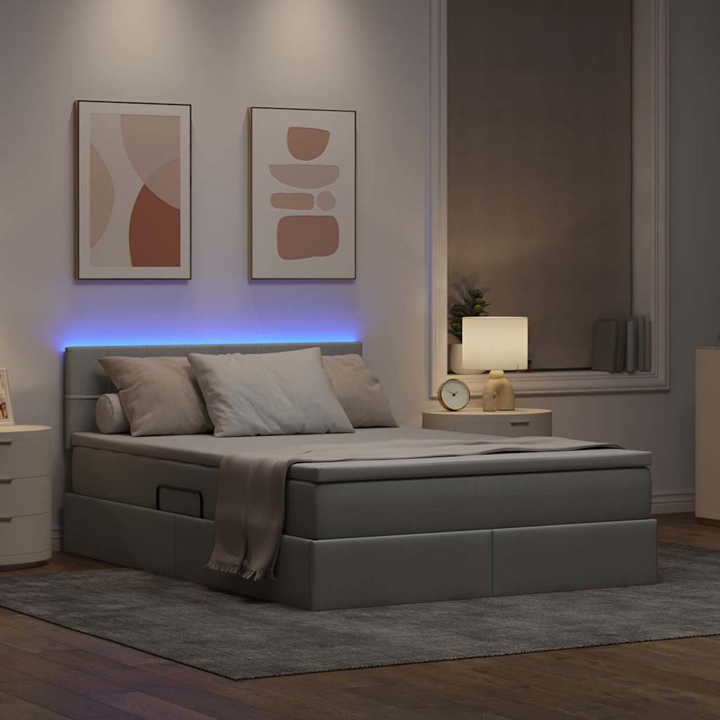 Opbergbed met LED met matras Lichtgrijs 140 x 200 cm Stof is nu te koop bij PeponiXL, paradijselijk wonen!