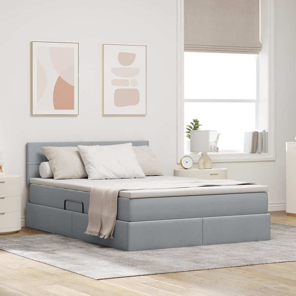 Opbergbed met LED met matras Lichtgrijs 140 x 200 cm Stof is nu te koop bij PeponiXL, paradijselijk wonen!