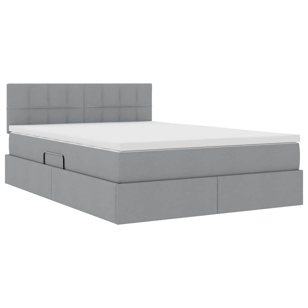 Opbergbed met LED met matras Lichtgrijs 140 x 200 cm Stof is nu te koop bij PeponiXL, paradijselijk wonen!