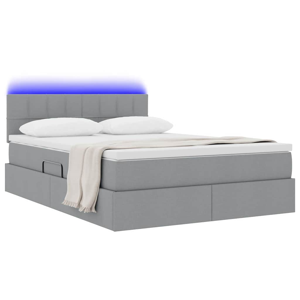 Opbergbed met LED met matras Lichtgrijs 140 x 200 cm Stof is nu te koop bij PeponiXL, paradijselijk wonen!