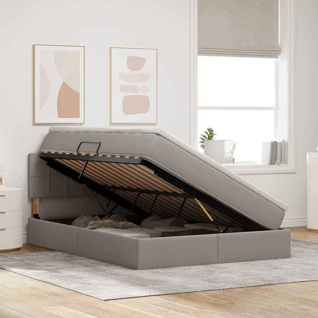 Opbergbed met LED met matras met LED Taupe 140 x 200 cm Stof is nu te koop bij PeponiXL, paradijselijk wonen!