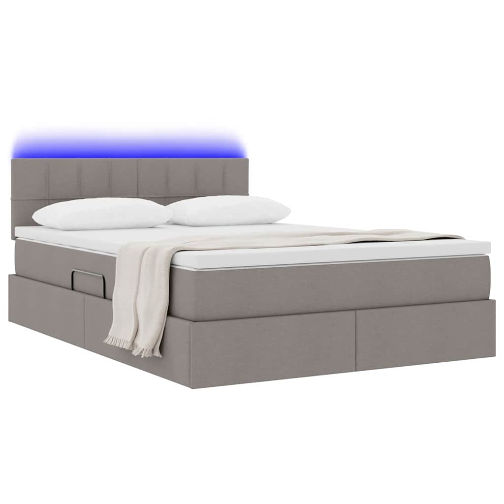 Opbergbed met LED met matras met LED Taupe 140 x 200 cm Stof is nu te koop bij PeponiXL, paradijselijk wonen!