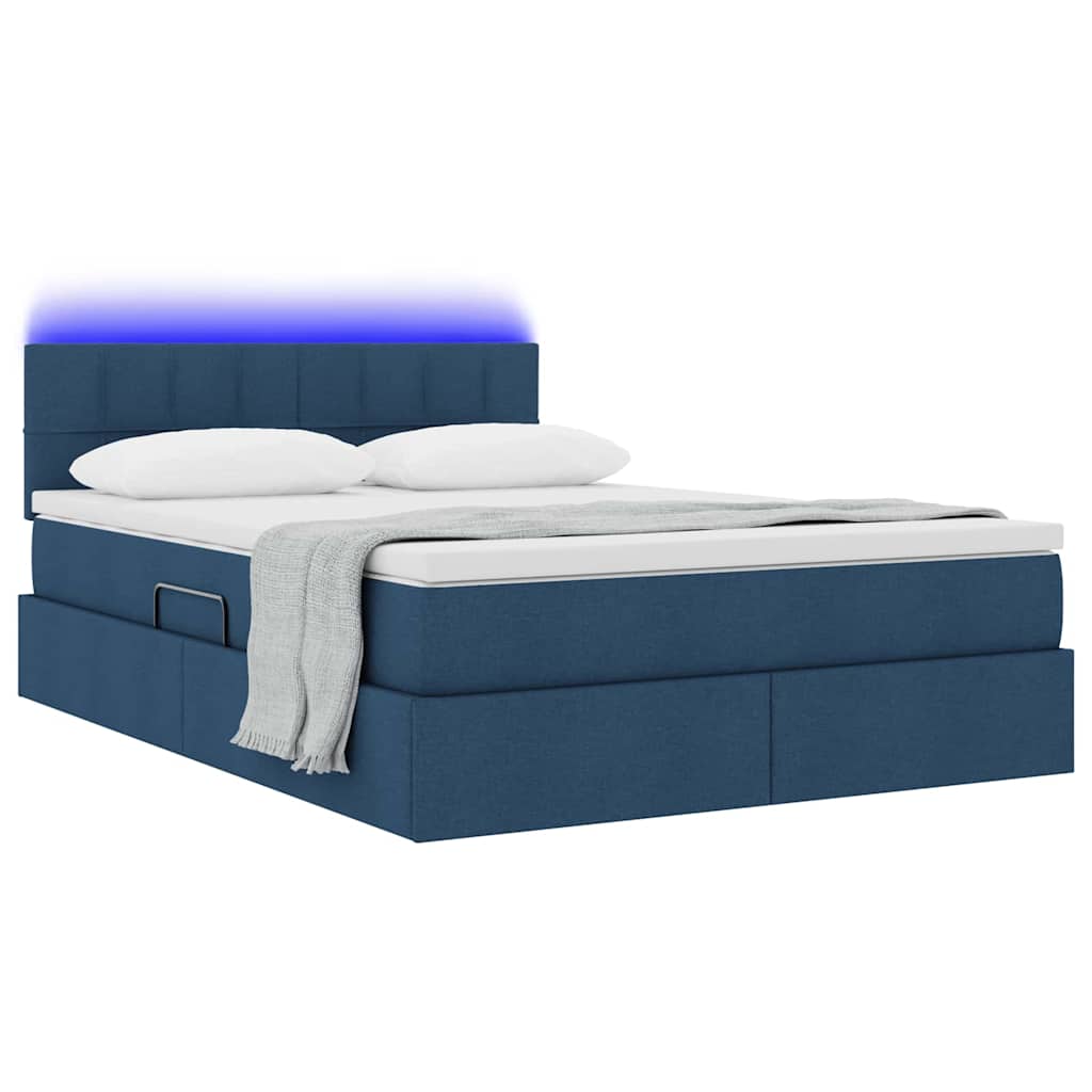 Opbergbed met LED met matras met LED Blauw 140 x 200 cm Stof is nu te koop bij PeponiXL, paradijselijk wonen!