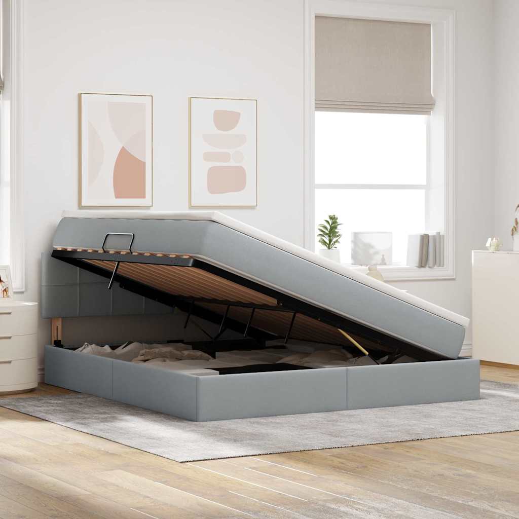 Opbergbed met LED met matras Lichtgrijs 180 x 200 cm Stof is nu te koop bij PeponiXL, paradijselijk wonen!